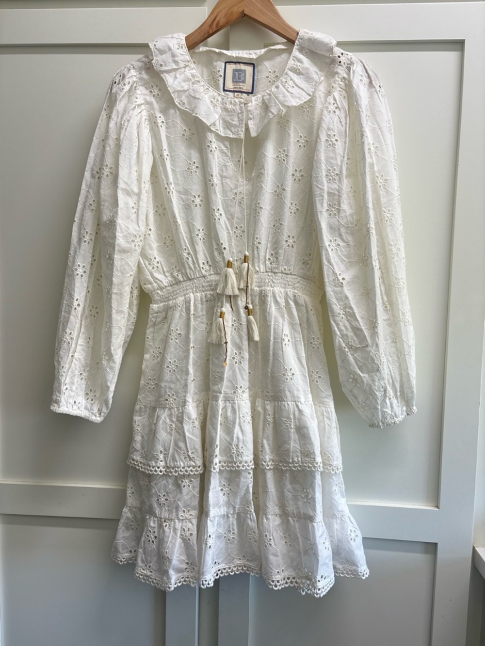 Alicia Bell Eyelet Dress medium White Boho Cottagecore Mini Ruffle Tiered - Picture 7 of 11